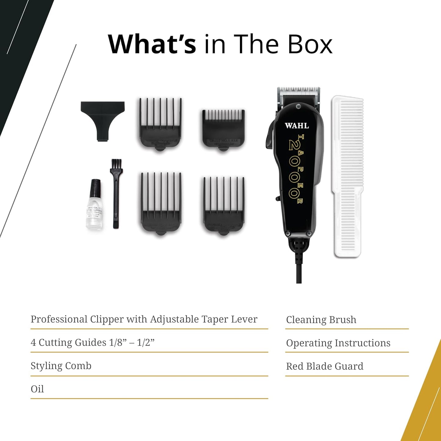 Wahl Professional Taper 2000 Clipper - Adjustable Blade, High-Performance Corded Hair Cutting Tool, Black