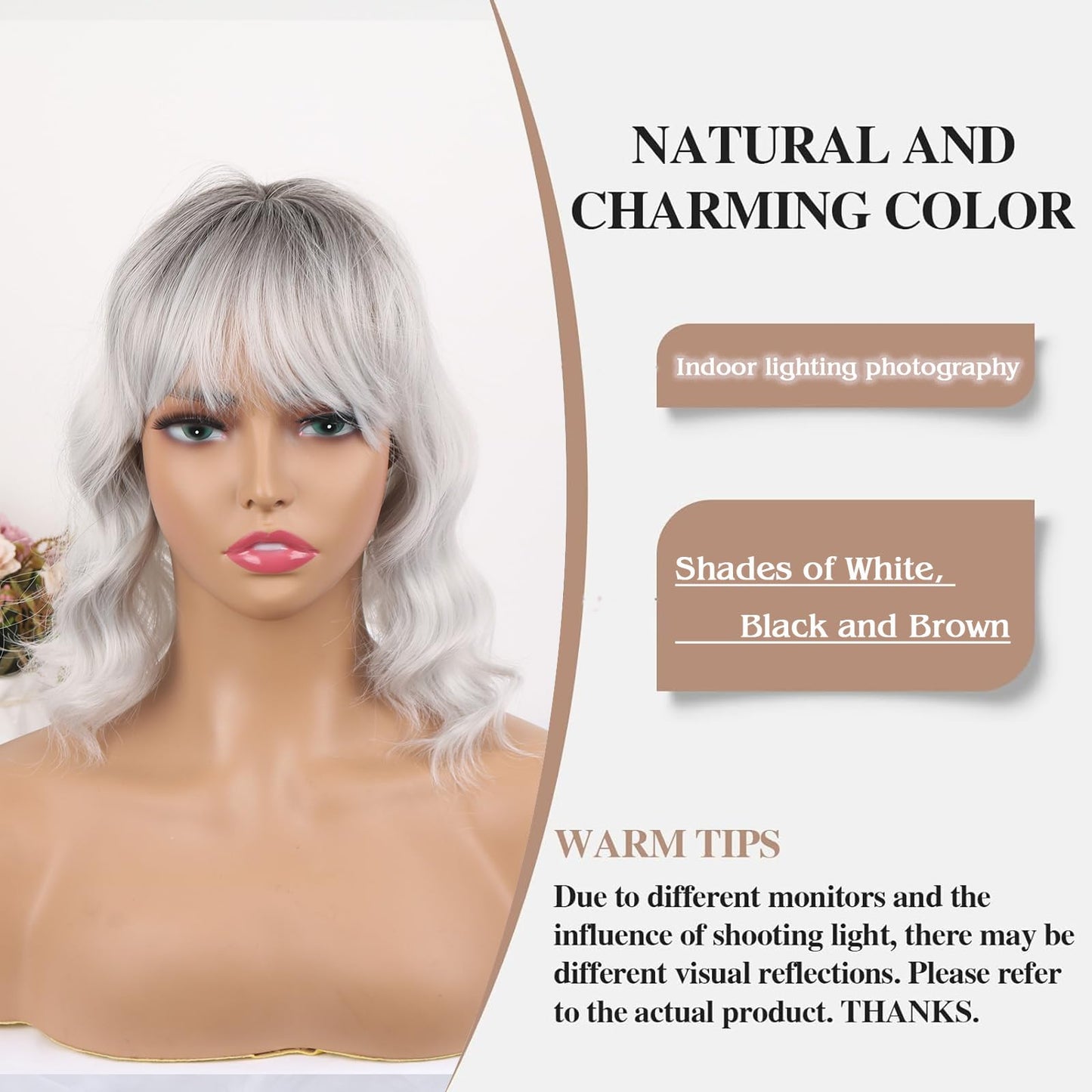 CINHOO Short Curly Wavy Grey Hair Toppers for Women with Thinning Hair,14inch Toppers Hair Pieces for Women Synthetic 360° 3D Hair Topper with Bangs Hair Clip in Bob Wigs for Women(Ombre gray)