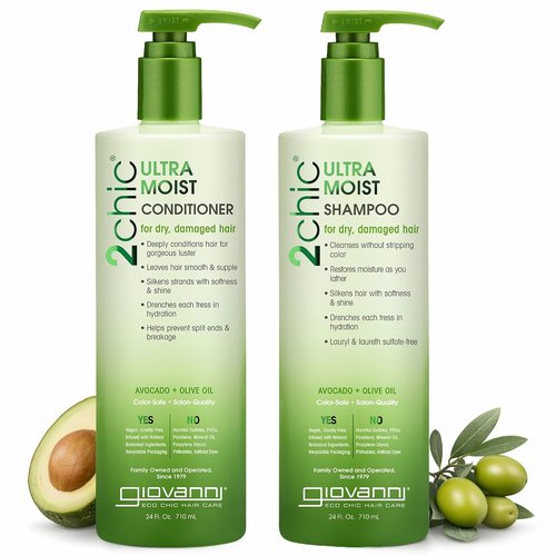 Giovanni 2Chic Ultra-Moist Shampoo & Conditioner Set - Avocado & Olive Oil for Natural Growth | 24 Fl Oz (Set of 2)