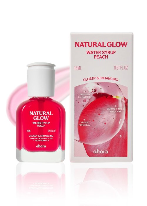 ohora Natural Glow Water Syrup Nail Strengthener (Peach) - Tinted Nail Hardener for Brittle, Damaged Nails, Quick-Dry Glossy Finish, Nail Repair & Growth, 15 mL