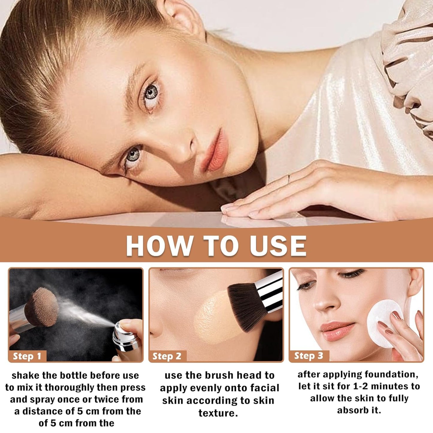 Skiennix Airbrush Foundation Makeup Spray - Full Coverage for Mature Skin | Long-Lasting & Waterproof (Natural/Warm Porcelain)