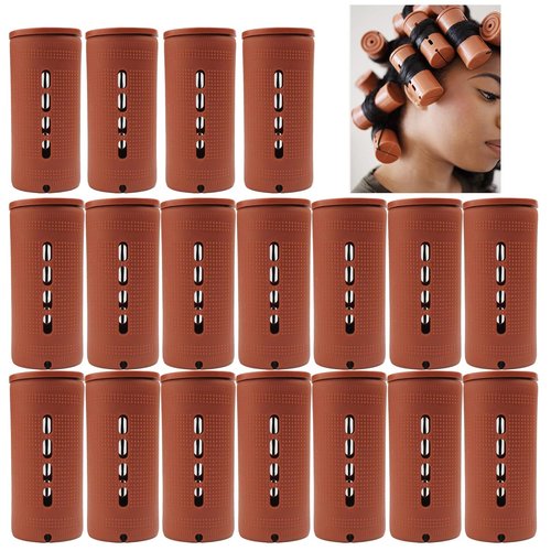 Perm Rods by Extra Large | Jumbo 18 Pcs Hair Rollers for Natural & Long Hair - 3.25in Brown