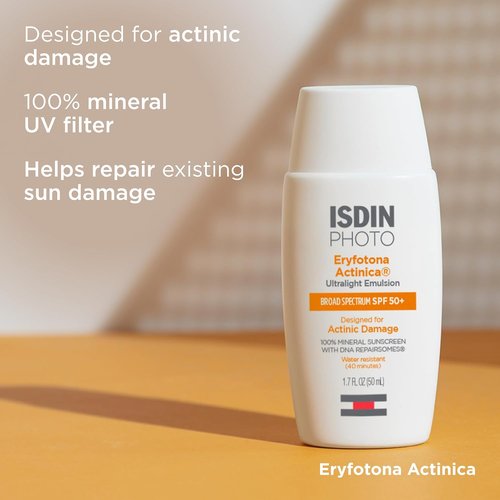 ISDIN Eryfotona Actinica SPF 50+ | Mineral Sunscreen for Face | Zinc Oxide, No White Cast, Dermatologist Recommended