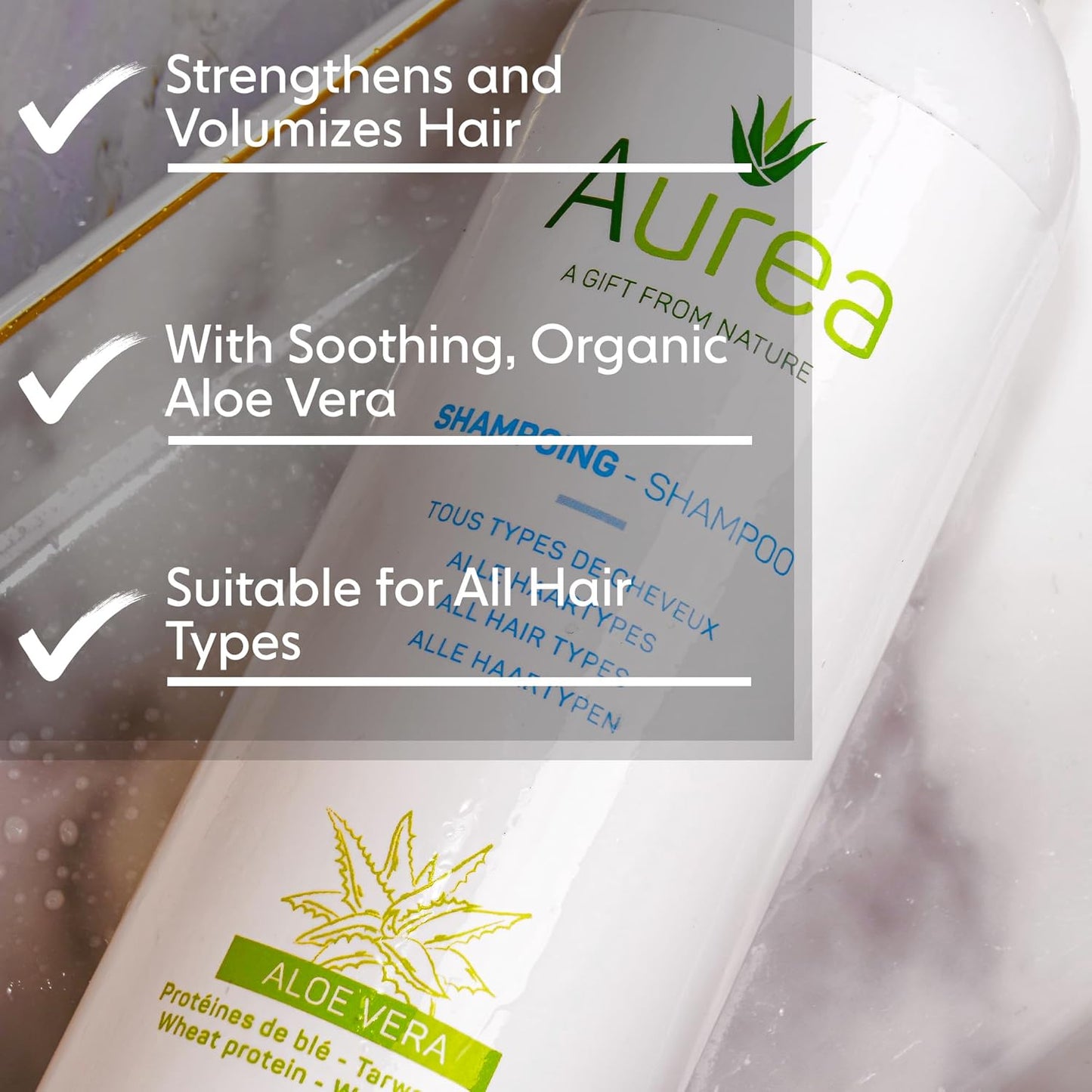 Aurea Aloe Vera Shampoo - Moisturizes & Soothes Hair - Restores Volume & Accelerates Growth - 8.4 Oz