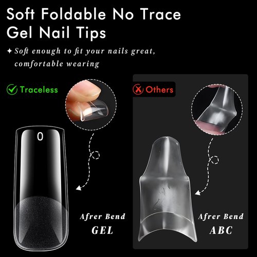 AddFavor Long Square Nail Tips, 300pcs Gel Nail Tips Square Long Fake Nails, Full Cover Clear 15 Size Acrylic Nails Tips for Nail Extensions, Press on Nails Making