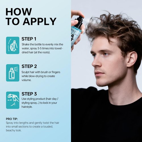 BOLI Sea Salt Spray - Texturizing Water for Volume & Light Hold - 8.12 FL.OZ for Curly & Fine Hair