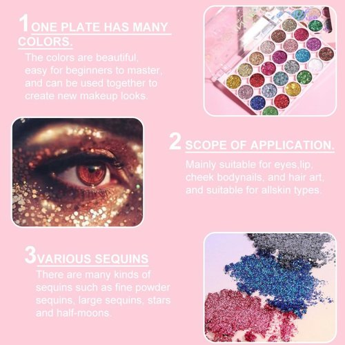 24 Colors Glitter Shimmer Eyeshadow Palette for Women, Vibrant Shades & Highly Pigmented, Shimmer Sparkle Eyeshadow Palette, Colorful Glue Gel Sombras De Ojos Professional Makeup for Eyes, Lips & Face