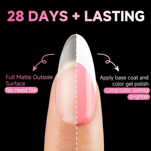 UNA GELLA Gel Nail Tips Medium Almond Shape, Pre Etched Full Cover Almond Press On Nail Tips For Extensions - At Home Matte Acrylic Fake Nails 504pcs, 15 Sizes