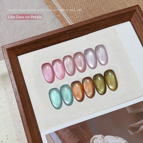 GAOY Cat Eye Gel Nail Polish Set - 6 Translucent Colors with Holographic Glitter | Soak Off UV Gel for Salon & DIY Nail Art