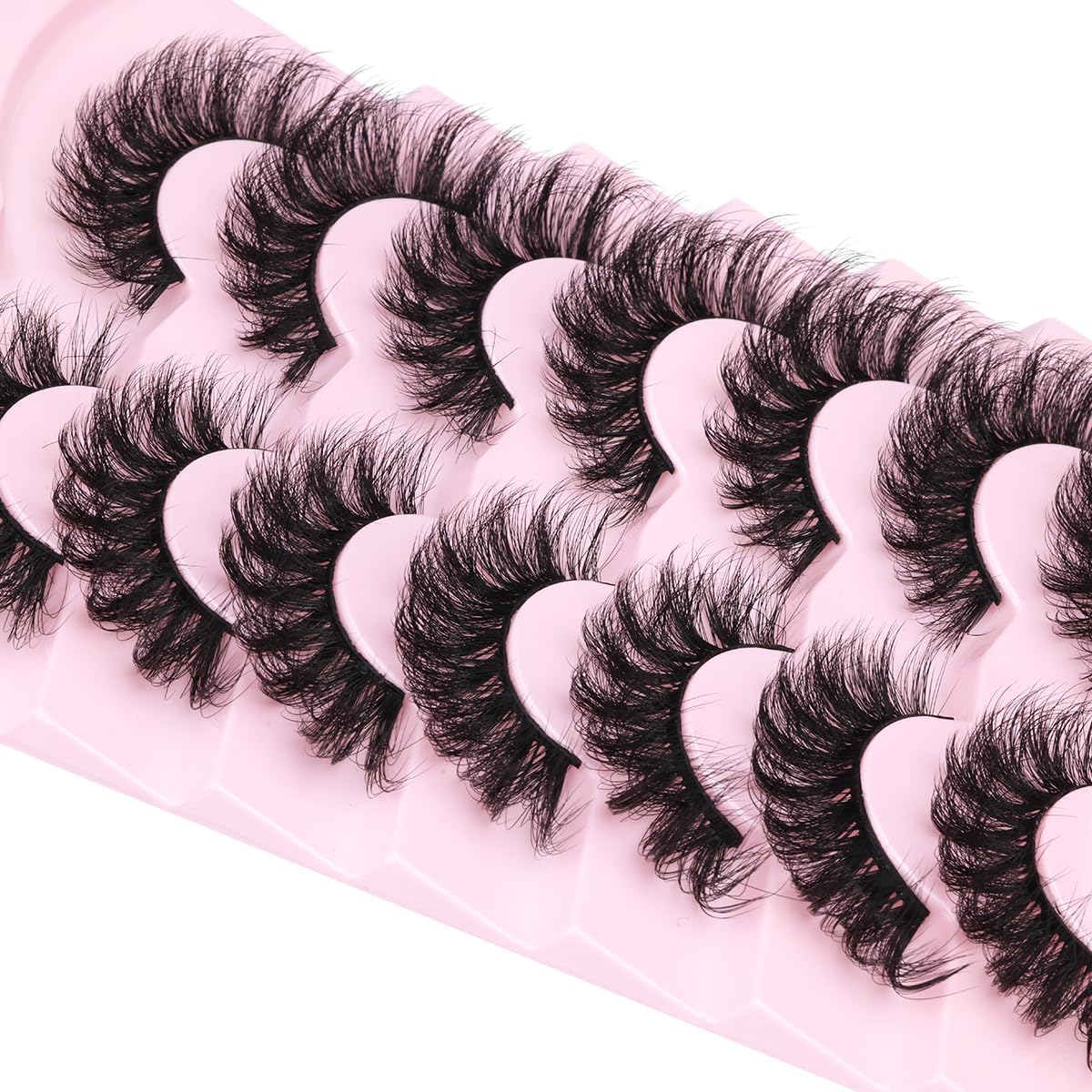 Mink Lashes Fluffy D Curl False Eyelashes 20mm Long Volume Lashes That Look Like Extensions Cat Eye Fake Lashes Faux Mink Strip Lashes Pack 7 Pairs