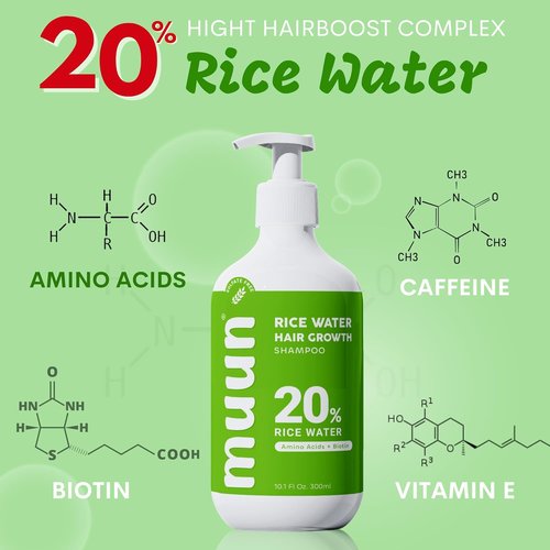 Muun Rice Water Shampoo & Conditioner Set - Boost Hair Growth & Regrowth | Natural Ingredients, Biotin & Keratin