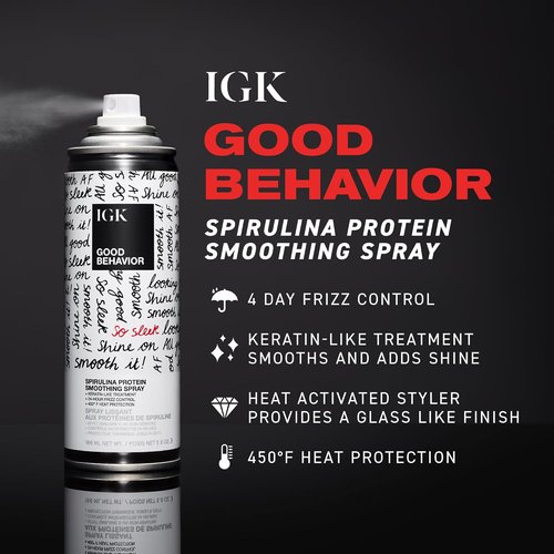 IGK GOOD BEHAVIOR Spirulina Protein Smoothing Spray - Frizz Control & Heat Protectant | 5.6 Oz | Vegan & Cruelty-Free
