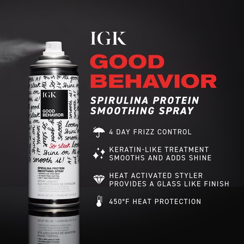 IGK GOOD BEHAVIOR Spirulina Protein Smoothing Spray | Keratin Like Treatment + Frizz Control + Heat Protectant | Vegan + Cruelty Free |