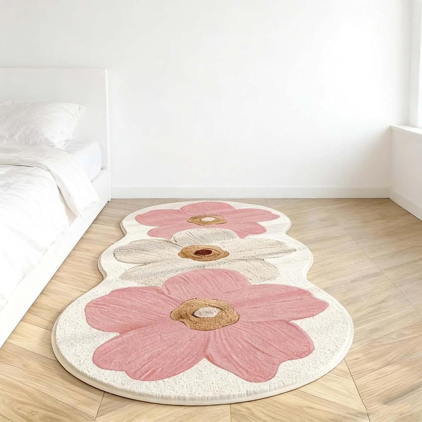 Skiennix Spring Floral Pattern Bedroom Rug - Soft Non-Slip Washable Floor Mat | 47.2" x 15.7" Pink Decor