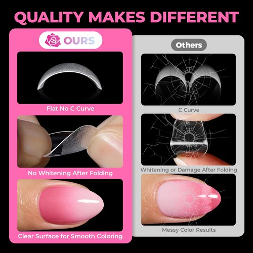 UNA GELLA Short Almond Nail Tips, 510Pcs 15 Sizes Pre-Etched Soft Gel Nail Tips Almond Shape, Half Matte Full Cover Clear Pre-shaped Fake Acrylic Nails Extensions for DIY & Salon Manicure Soak Off