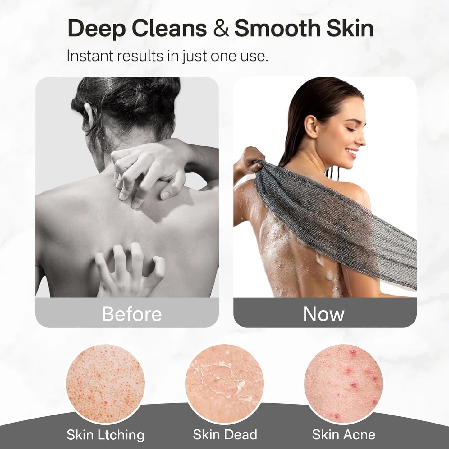 Yiclick Exfoliating Washcloth Towels - 3 Pack Body Scrubber & Back Scrubber for Shower Use | Japanese & Korean Design
