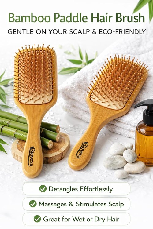 Biovexa Bamboo Hair Brush - Eco-Friendly, Gentle Detangling for All Hair Types