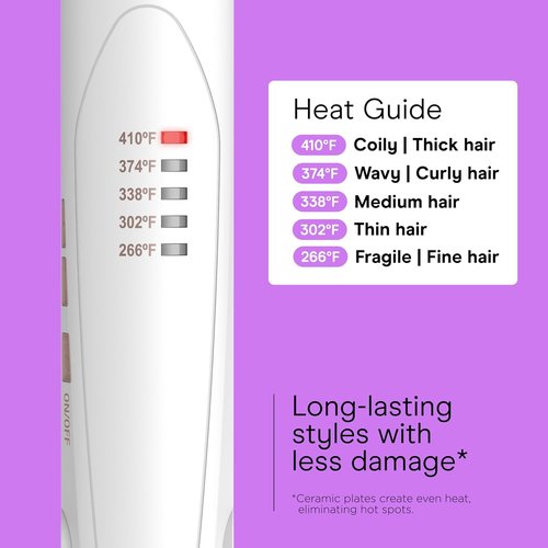 Conair Double Ceramic Flat Iron - 1-Inch Hair Straightener with Five Heat Settings & Extra Long Plates - White