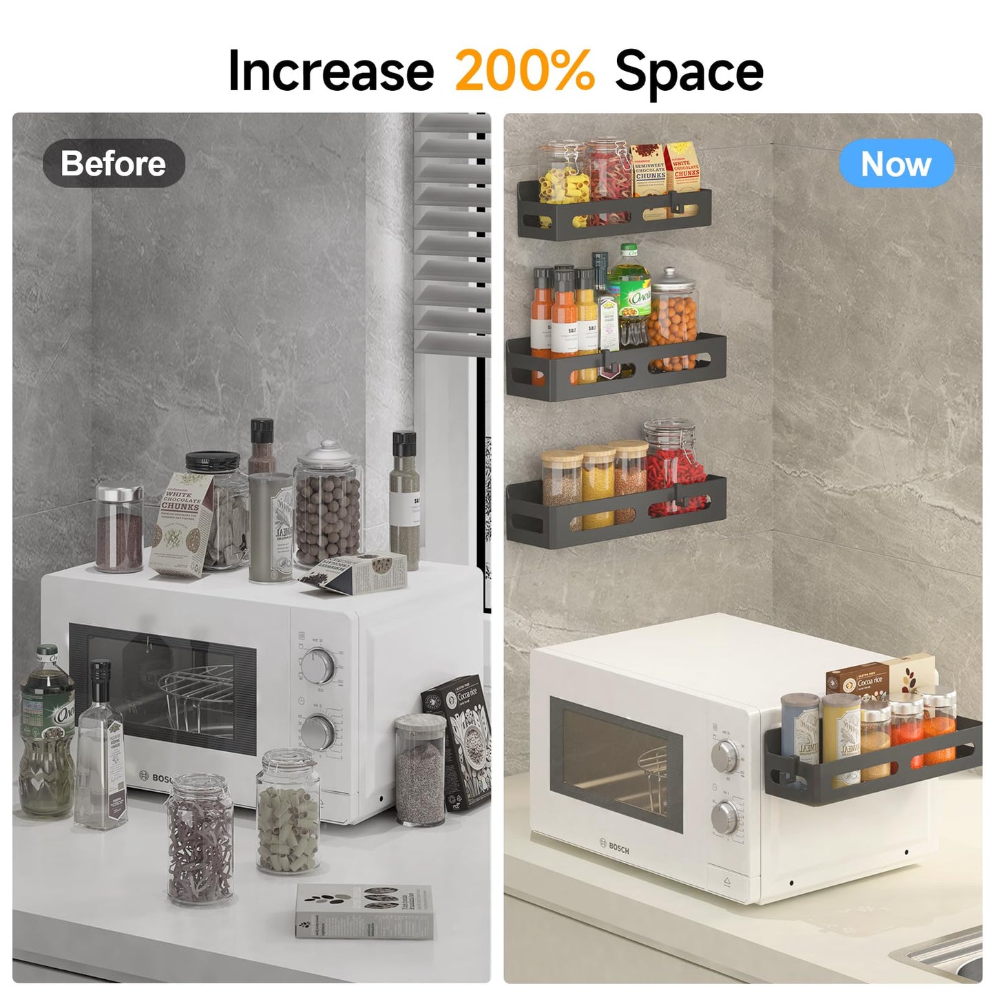 4 Pack Strong Magnetic Spice Rack for Refrigerator, Multipurpose Magnetic Shelf for Fridge with 4 Hooks for kitchen and Bathroom Organization, Black