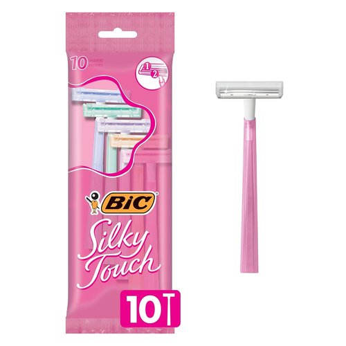 BIC Silky Touch Women's Disposable Razors - 2 Blades with Stylish Pastel Handles | 10 Count Pack