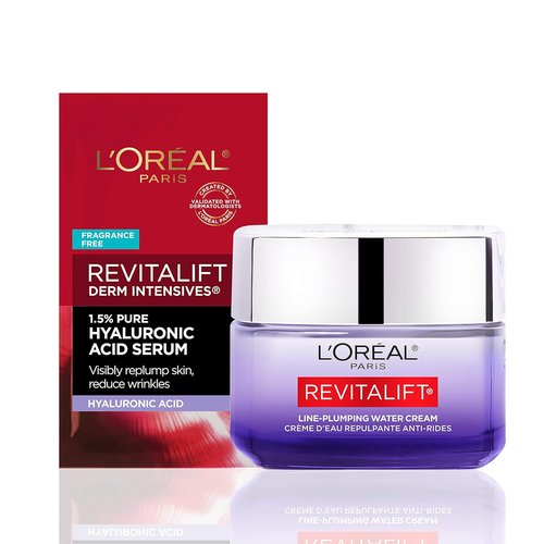 L'Oreal Paris Revitalift Moisturizer - Deeply Hydrating Hyaluronic Acid Water Cream | 1.7 oz + Serum Sample