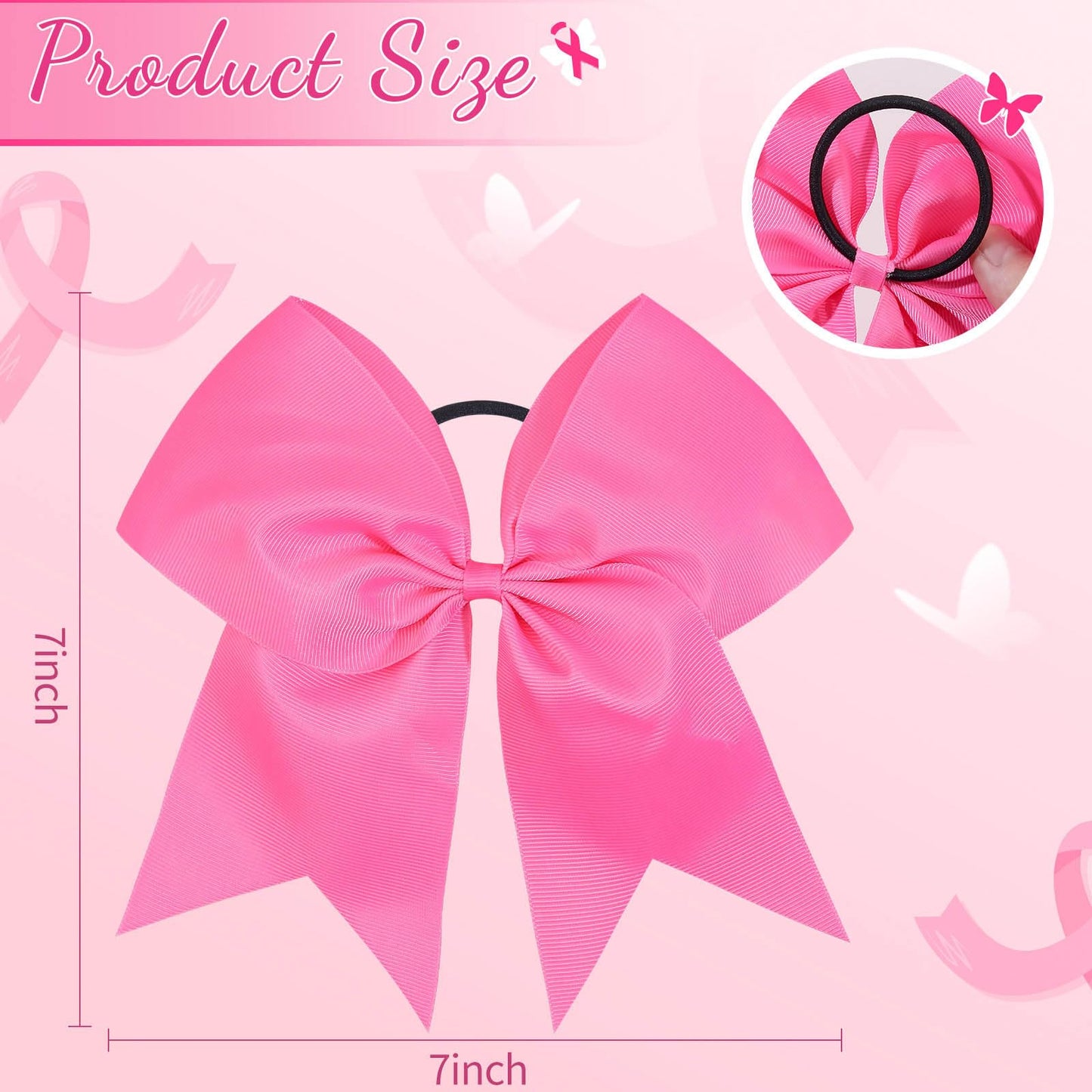 NCMAMA Baby Girls Large Breast Cancer Awareness Cheer Bow Solid Hot Pink Ribbon Hair Tie Ponytail Holder 10Pcs