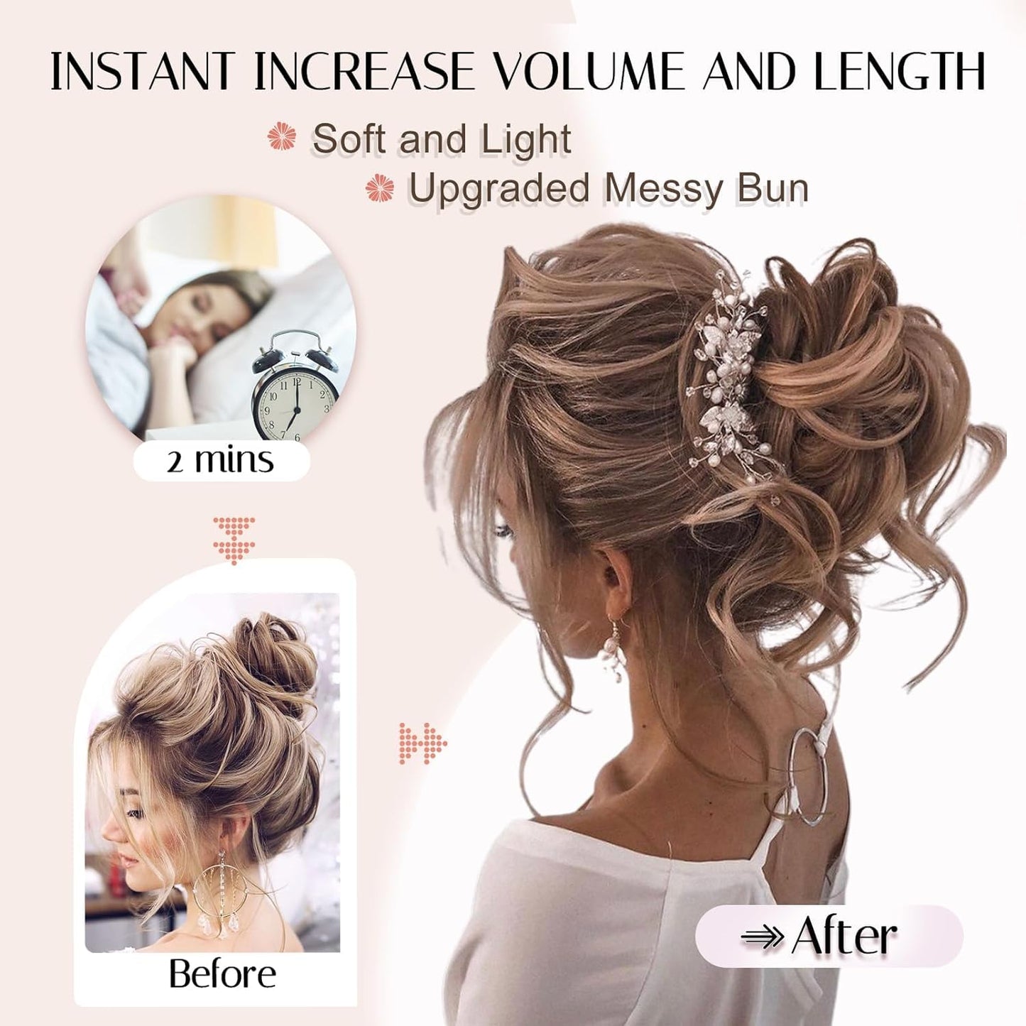 Foaoit Messy Bun Hair Piece for Updos Claw Clip Bun Hair Accessories for Women Messy Wavy Curly Fake Hair Bun Extensions Synthetic Hair Extensions (Light Brown mix Blonde)