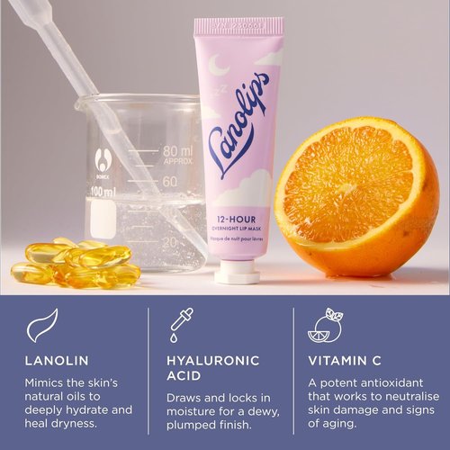 Lanolips 12 Hour Overnight Lip Mask - Hydrating Lip Balm with Hyaluronic Acid & Vitamin C - Restore & Soften While You Sleep - Cruelty-Free (0.52 oz / 15 g)