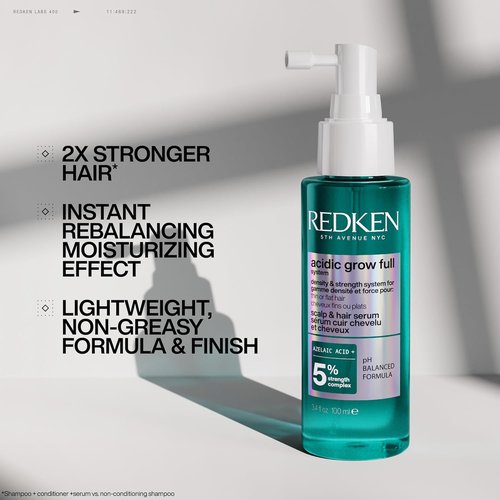Redken Acidic Grow Full System Scalp & Hair Serum - Lightweight Leave-In Treatment for Rebalanced, Healthy-Looking Scalp and Fuller, Thicker Hair, With Azelaic Acid