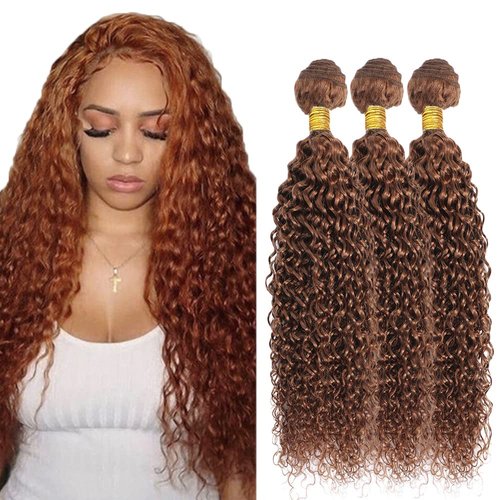 Color #30 Bundles Brown Kinky Curly Human Hair Bundles 8A Unprocessed Brazilian Virgin Remy Human Hair 3 Bundles 8 8 8 Inch Light Brown Curly Bundles Hair Extensions Brown Bundles