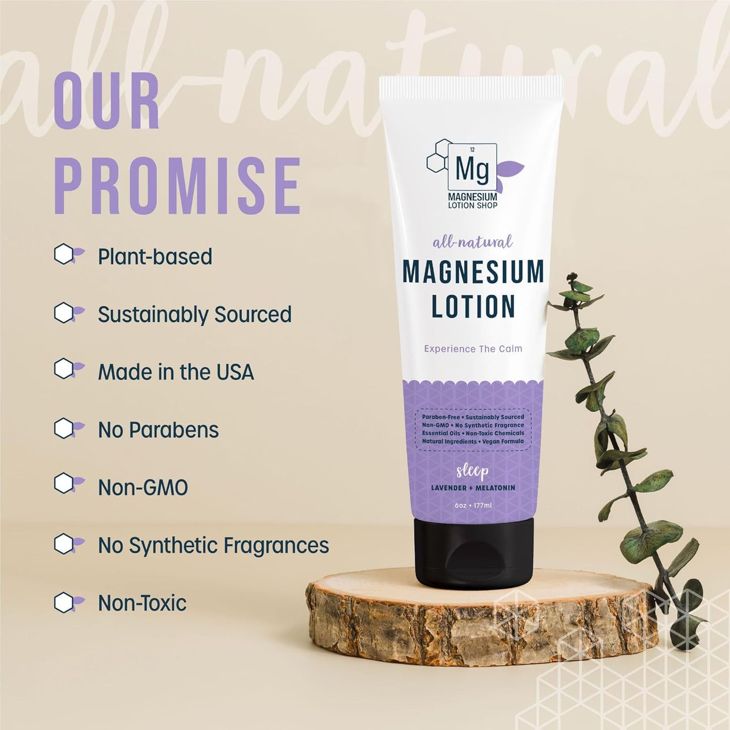 Zechstein Lavender Scented Melatonin Magnesium Lotion - Relaxing Sleep Aid | 250 mg Magnesium & 3 mg Melatonin | 6 oz Bottle
