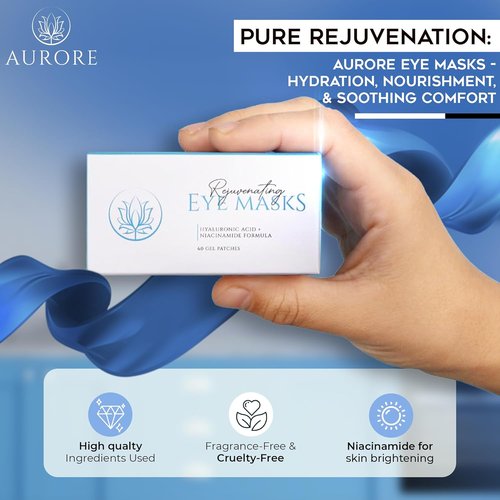 AURORE Under Eye Patches - Hydrating Hyaluronic Acid & Collagen Formula for Dark Circles | 30 Pairs (60 Gel Patches)