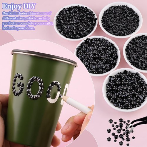 Resin Rhinestones for Crafting with 3Pcs 10ml B7000 Jewelry Glue, 2 Boxes Black Flatback Gems Crystals Diamond for Bedazzling Crafts DIY Nail Art Makeup,Gems for Clothing Tumblers Shoes