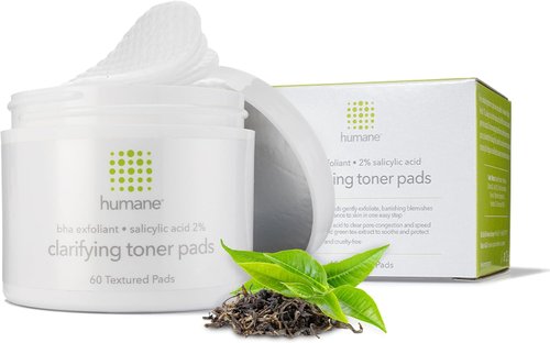 Humane Clarifying Toner Pads - 2% BHA Salicylic Acid Exfoliator - Gentle Pore Minimizer for All Skin Types - 4 Ounce