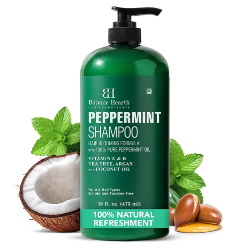 Botanic Hearth Peppermint Oil Shampoo - Hair Blooming Formula With Keratin | Sulfate-Free, 16 Fl Oz