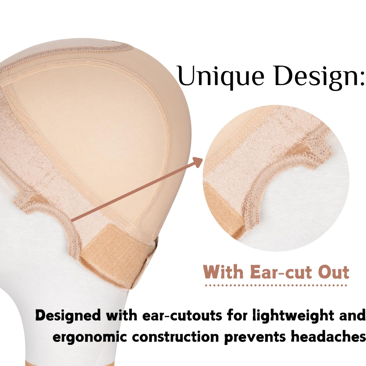 Women Lace Wig Grip Cap - 2x6 Middle Part Lace Area Adjustable Non-Slip Band With Velcro - Wig Gripper Around Lace Edge With Ear-Cutouts Comfortable Breathable No-Headache (LightBrown)
