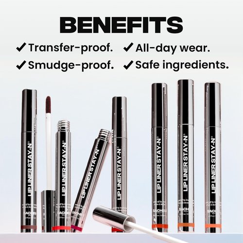 Sacheu Lip Liner STAY-N Peel Off Lip Stain — Long Lasting Waterproof Lip Tint with Hyaluronic Acid & Vitamin E — Transfer Proof Matte Finish, Vegan & Cruelty-Free (Core Bundle)