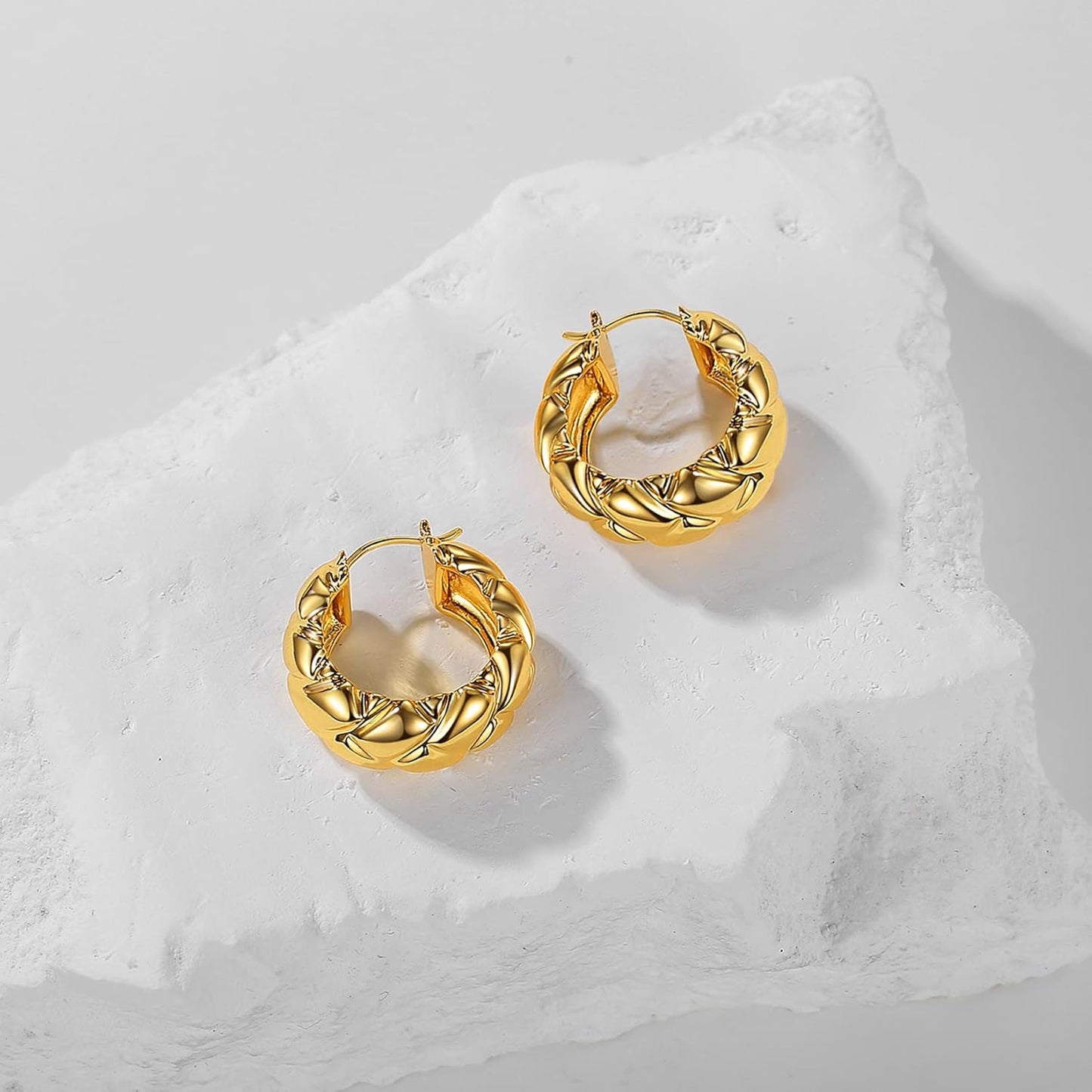 Skiennix 18K Gold Plated Chunky Hoop Earrings - Stylish Thick Statement Jewelry for Women