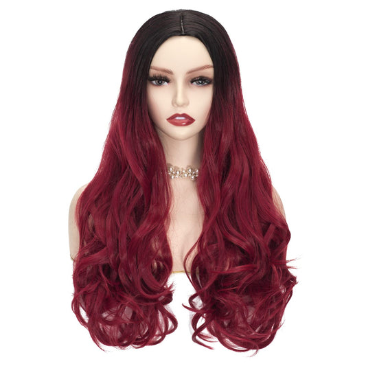 FALAMKA Dark Red Wig for Women Red Ombre Long Wavy Wig Cosplay Costume