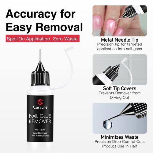 Curvlife 15g Semi-Solid Glue Gel and 20ml Pinpoint Glue Remover Kit for Press on Nails, Quick Dry No UV Lamp Needed with Gentle Non-Acetone Remover For Fake Nail Tips