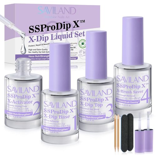 SAVILAND Dip Powder Liquid Set - HEMA-Free Nail Dipping System Essentials | 15 ml | Strengthen Nails at Home