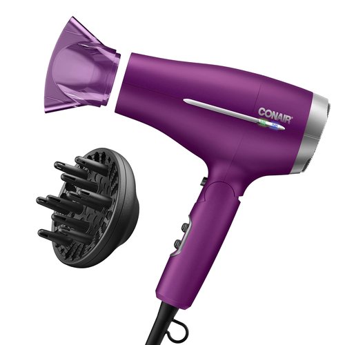 Conair Folding Handle Hair Dryer - 1875W Travel Blow Dryer with Ionic Conditioning & Smart Voltage | Purple