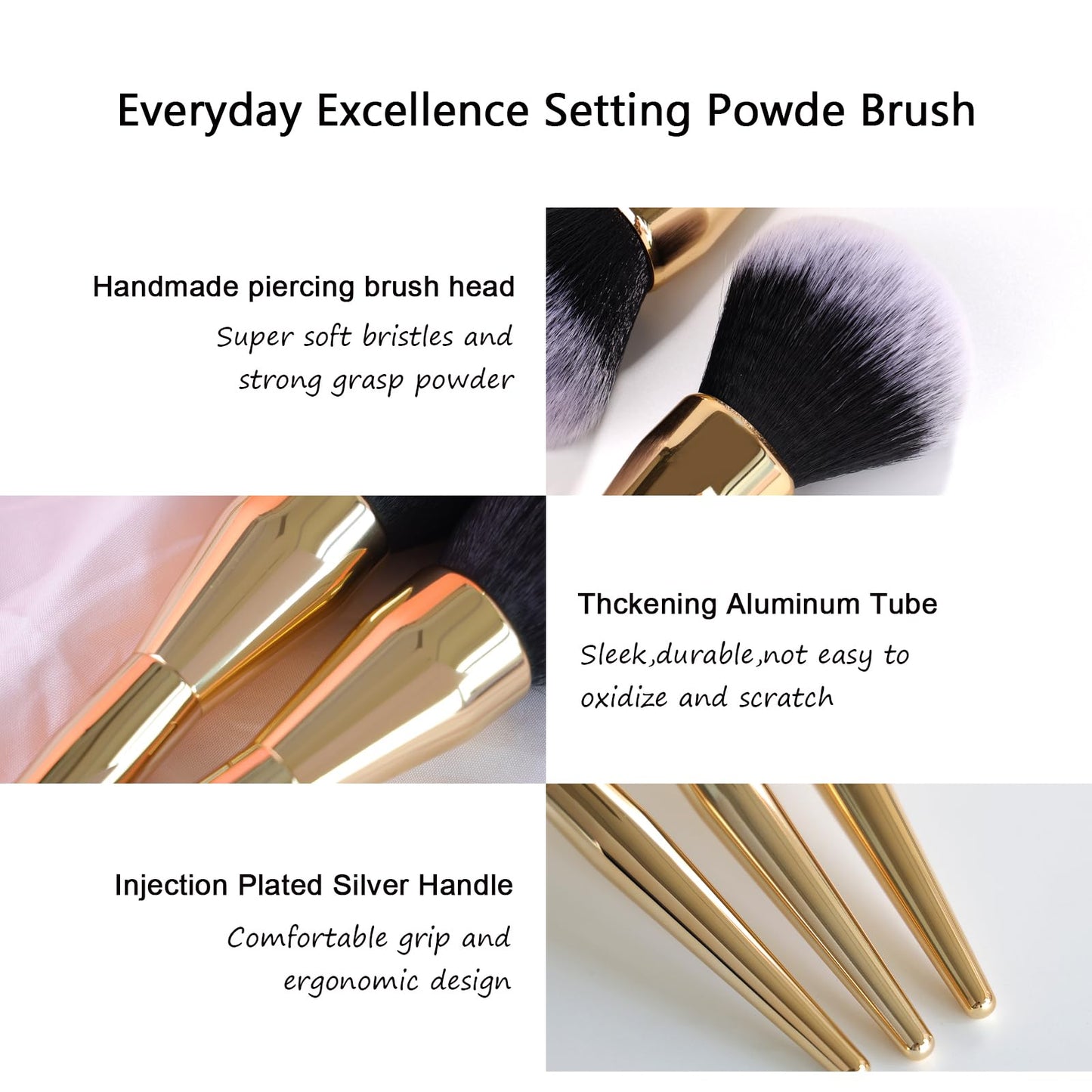 Powder Brush,Daubigny Large Powder Brush Flat Arched Premium Durable Kabuki Makeup Brush Perfect For Blending Liquid,Cream and Flawless Powder,Buffing, Blending,Concealer (Gold Black)