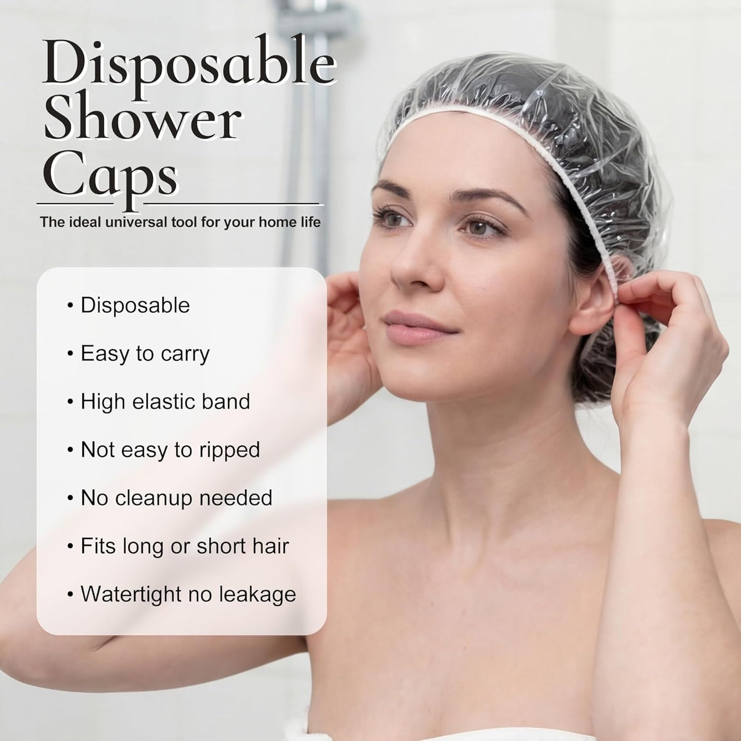 Skiennix 120 PCS Disposable Shower Caps - Large Waterproof Stretchable Hair Bonnets for Spa, Travel & Home Use (18.1")