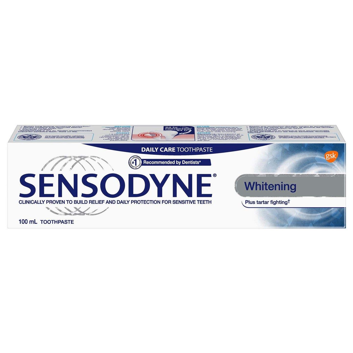 Sensodyne Sensitivity Toothpaste for Sensitive Teeth, Whitening Plus Tartar Control, 100ml (Pack of 3)