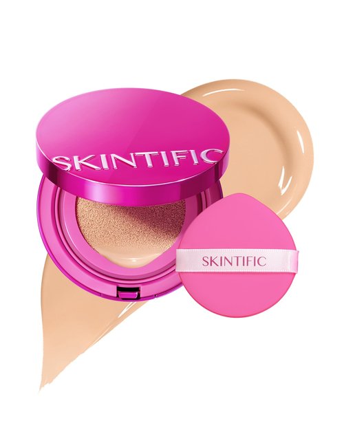 SKINTIFIC Cover Glow Perfect Cushion Foundation – Natural Radiant Finish, Medium-to-High Buildable Coverage, Hydrating Peptide Complex, Lightweight for Dry & Combination Skin,#02 Ivory
