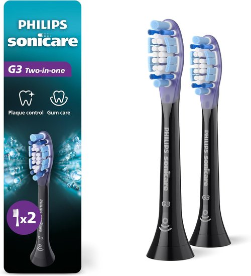 Philips Sonicare G3 Two-in-One Electric Toothbrush Heads - Plaque Control & Gum Care, 2-Pack, Black | HX9052/95