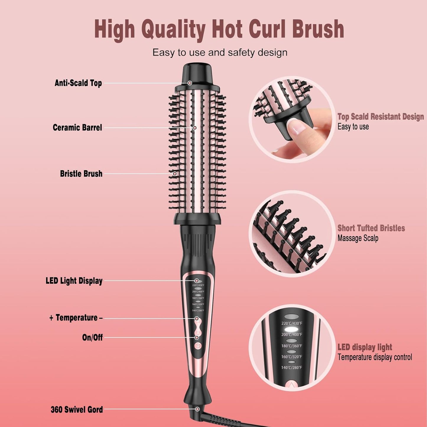 Skiennix Heated Round Brush - Ceramic Ionic Technology for Volumizing & Styling | Travel-Friendly 1.5 Inch Rose Gold