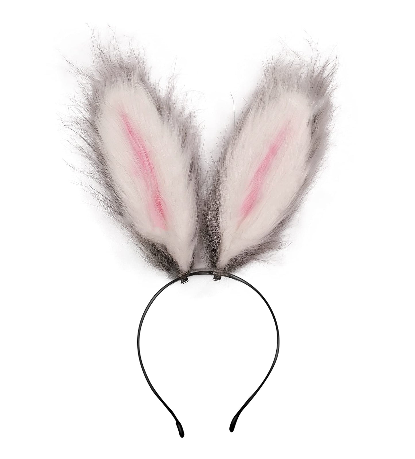 Fxaelian Cosplay Red White Rabbit Bunny Long Ears Headband Hairband Hair Hoop Hair Clips Headpeice Easter Halloween Costume Party Headpiece Headwear Hair Accessories White Grey