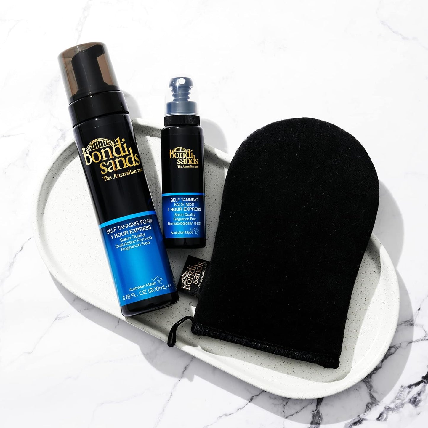 Bondi Sands 1 Hr Express Face & Body Bundle - Sunless Foam, Face Mist & Reusable Mitt for Flawless Tan